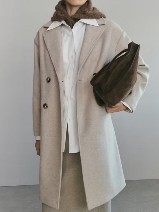 Mango Jackets & Blazers - Mango Cozy Wool-Blend Coat in Light Taupe DOUBLE-BREASTED MIDI COAT 5812